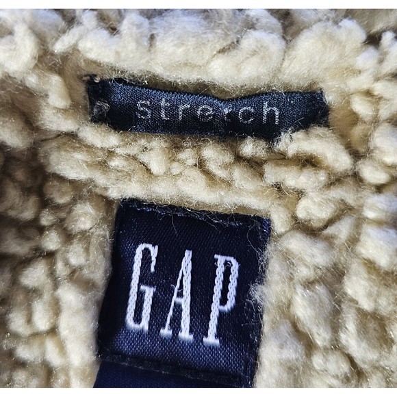 Gap Women's SZ L Corduroy Sherpa Lined Trucker Jacket Cream Beige Ivory Vtg Flaw - Picture 7 of 12